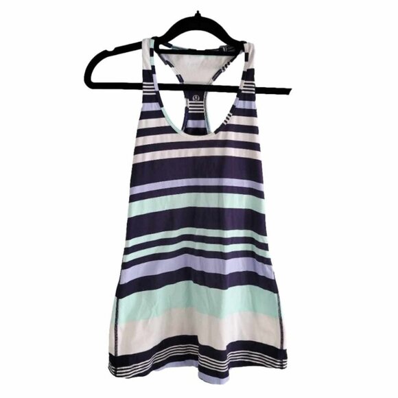 Lululemon cool racerback blue, white and light green striped tank top. EUC - Picture 1 of 6